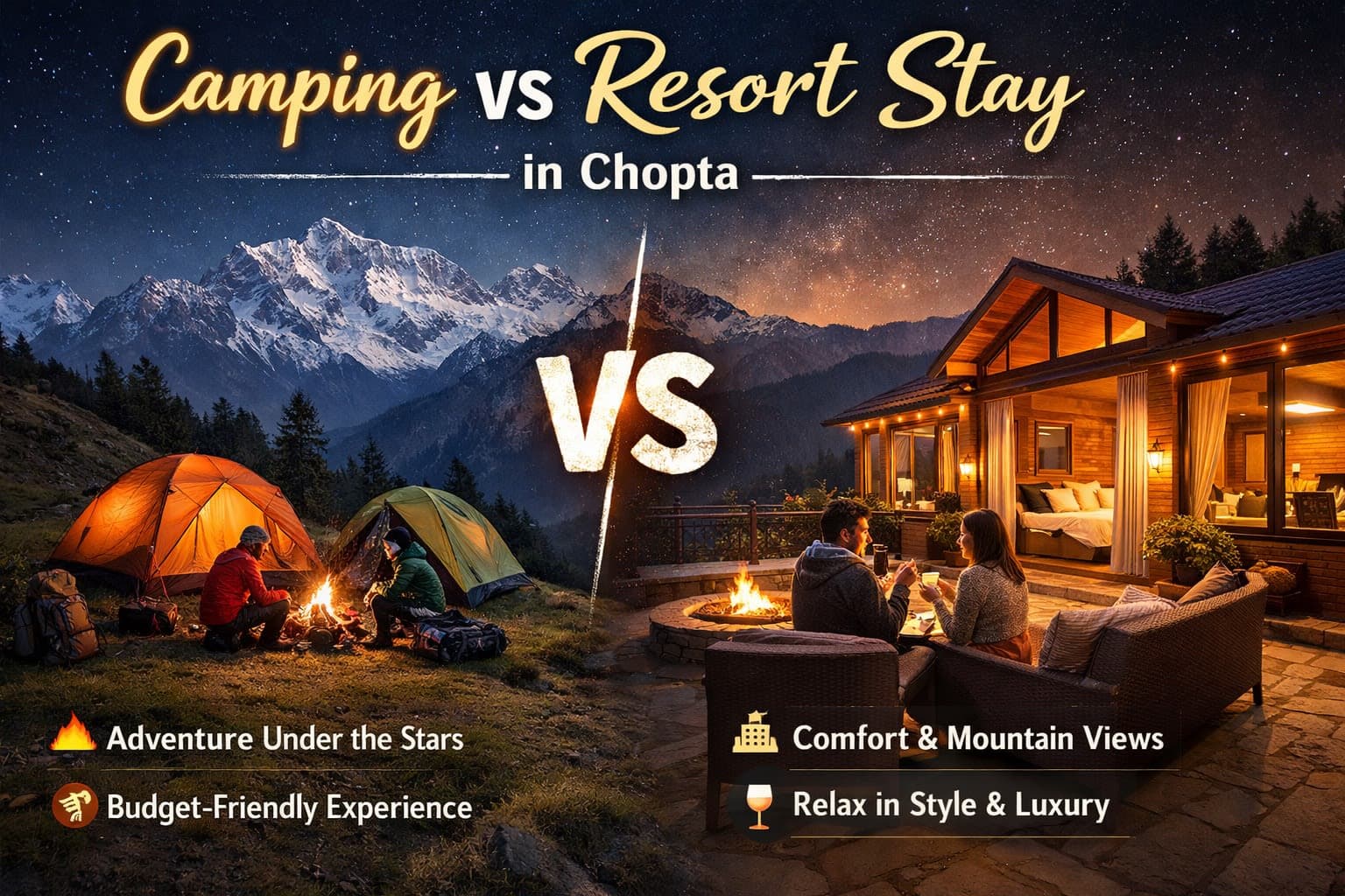 Camping vs Resort Stay in Chopta